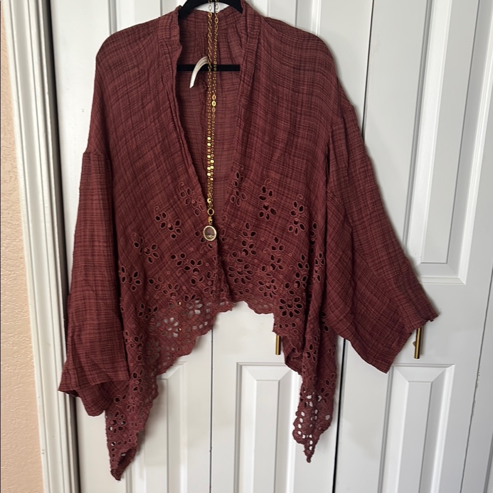 FP Movement by Free People Red Knit Shrug with Asymmetrical Design